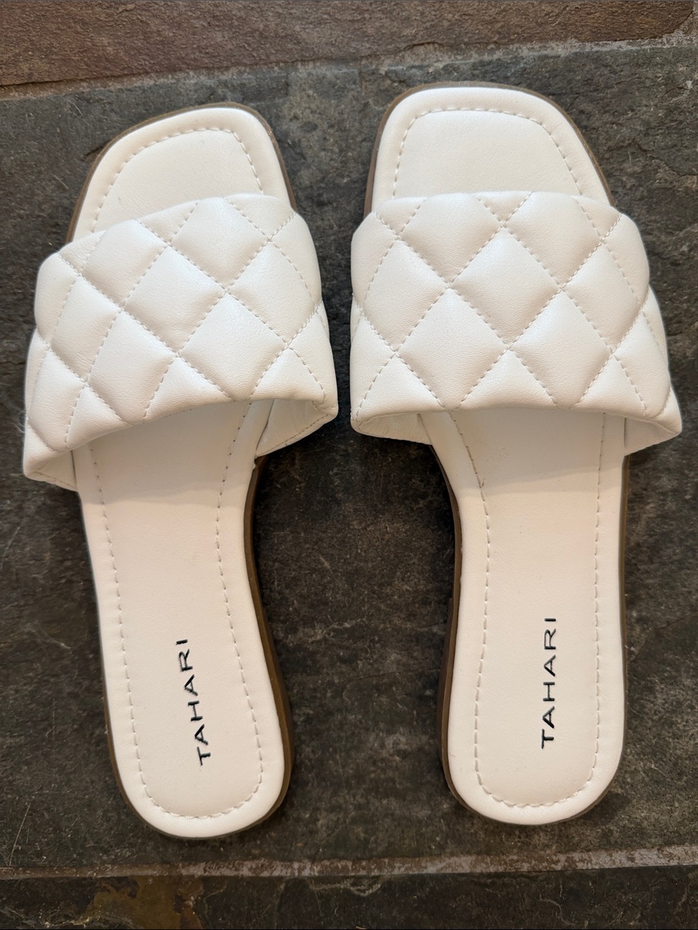 Tahari Quilted White Slide Sandals